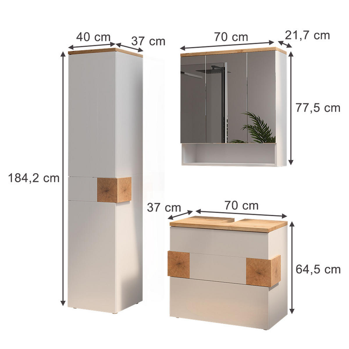 KOUPELNOVÝ NÁBYTEK Eden Bílá - bílá/dub artisan, kompozitní dřevo (70/64.5/37cm) - Vicco