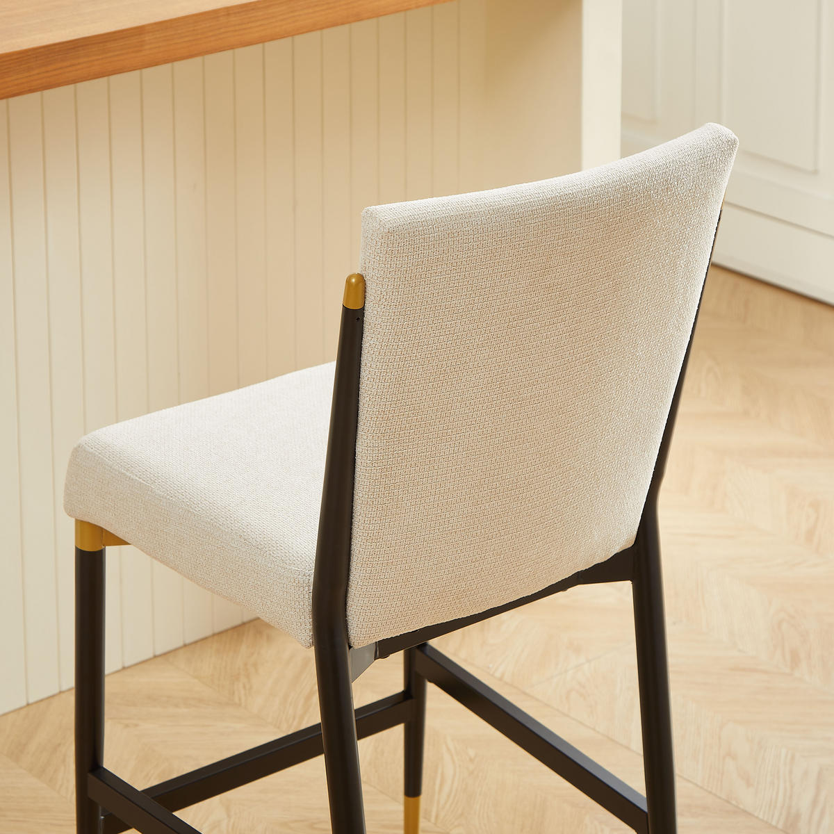 BARHOCKER 2er-Set mit Stoffkissen und Fußstütze, Creme - Beige, Textil (49/102/59cm)