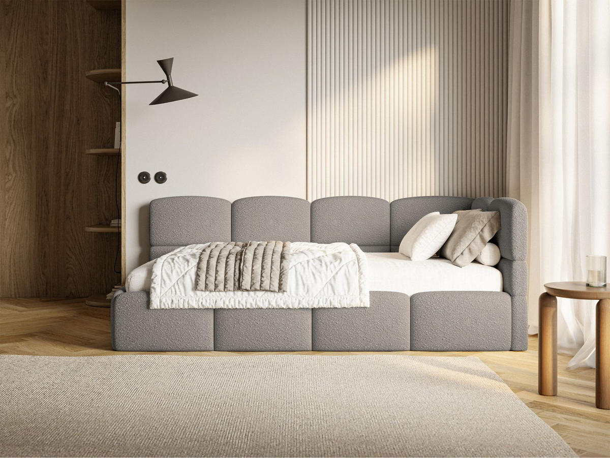 JUGENDBETT Cloudy rechts Bouclé Grau - Grau, Kunststoff/Textil (90/200cm) - Selsey