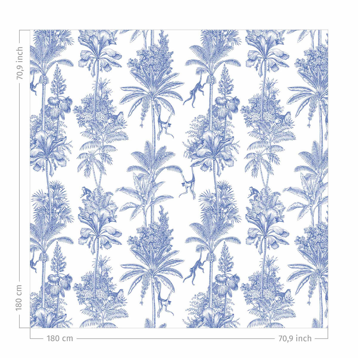 DUSCHVORHANG Kupferstichanmutung - Affen in Blau 180/180 cm - Blau, Textil (180/180cm) - Bilderwelten