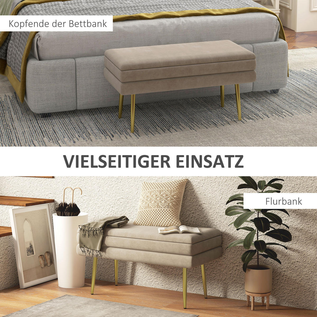 SITZBANK mit Stauraum, Beige - Beige, Kunststoff (37.5/43/79.5cm) - HOMCOM