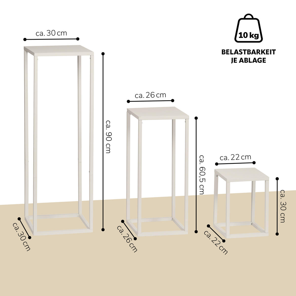 BLUMENHOCKER (3er Set), Metall, cremeweiß - Creme, Metall (30/30/90cm) - bremermann