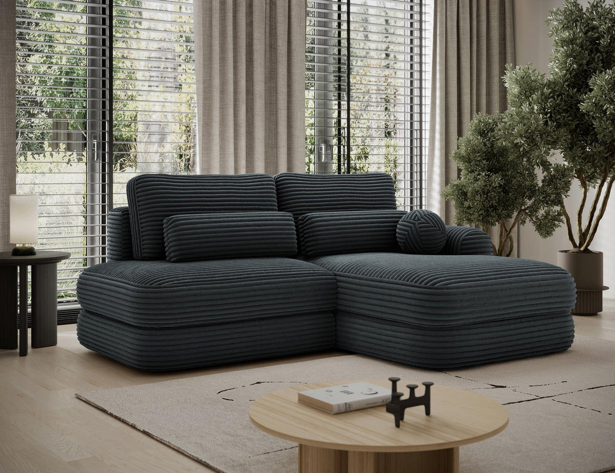 ECKSOFA RIPELI L-Form mit Schlaffunktion & Bettkasten – Modernes 3-Sitzer Sofa, Wellenfederung, 217 × 175 cm - Dunkelgrün/Schwarz, Kunststoff (175/217cm) - Wohnideebilder
