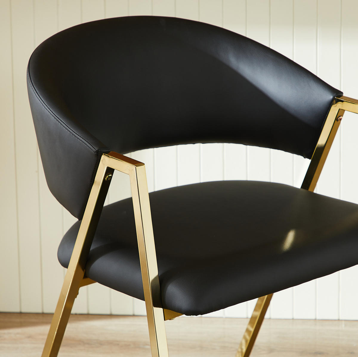 ESSZIMMERSTUHL 2er-Set mit Rückenlehne PU-Leder Schwarz Gold - Schwarz, Metall (56/77/59cm) - Meubliv