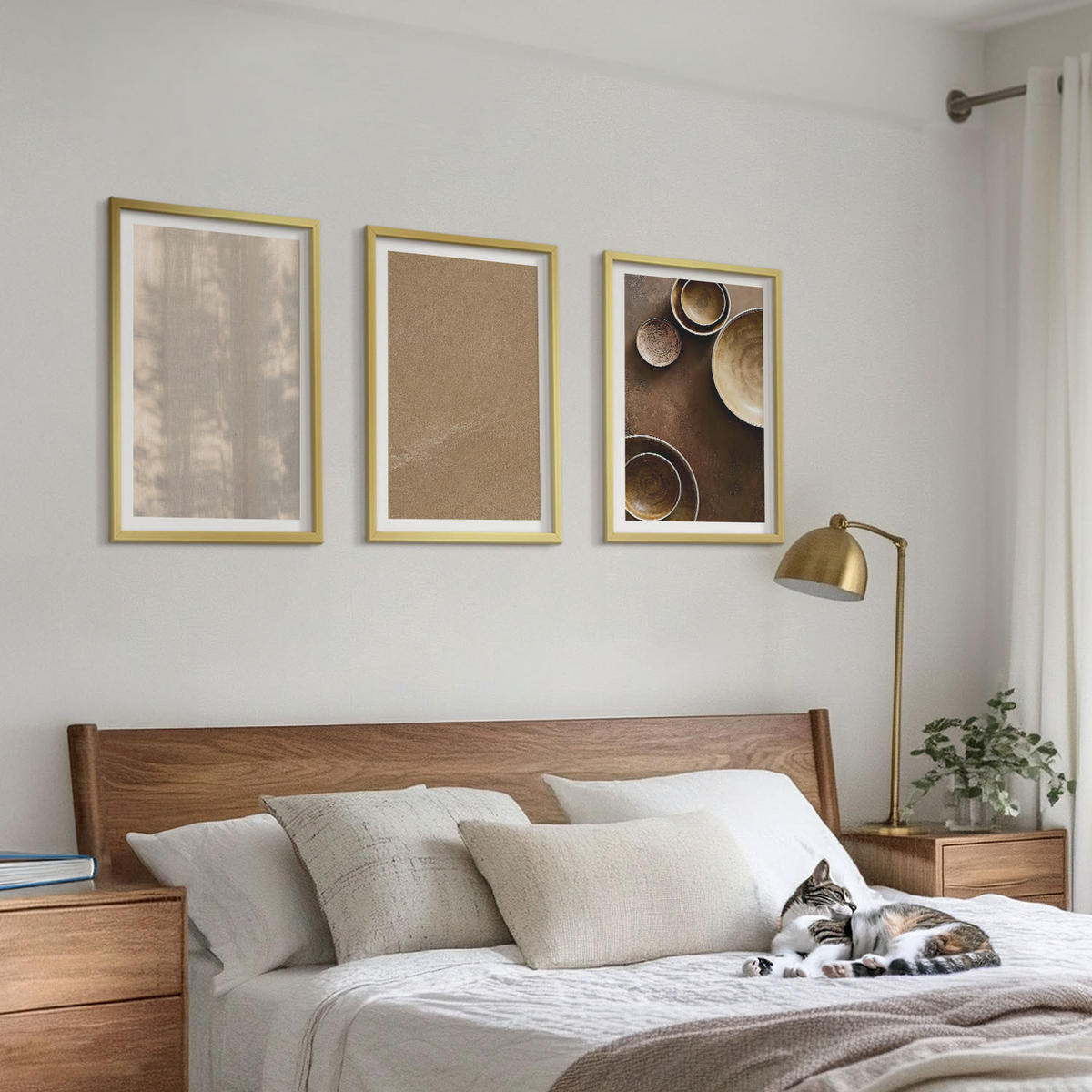 BILDER SET 3er Set - 40x60 cm Goldrahmen - Minimalistische Texturstrukturen - Goldfarben, Kunststoff (40/60cm) - TULUP