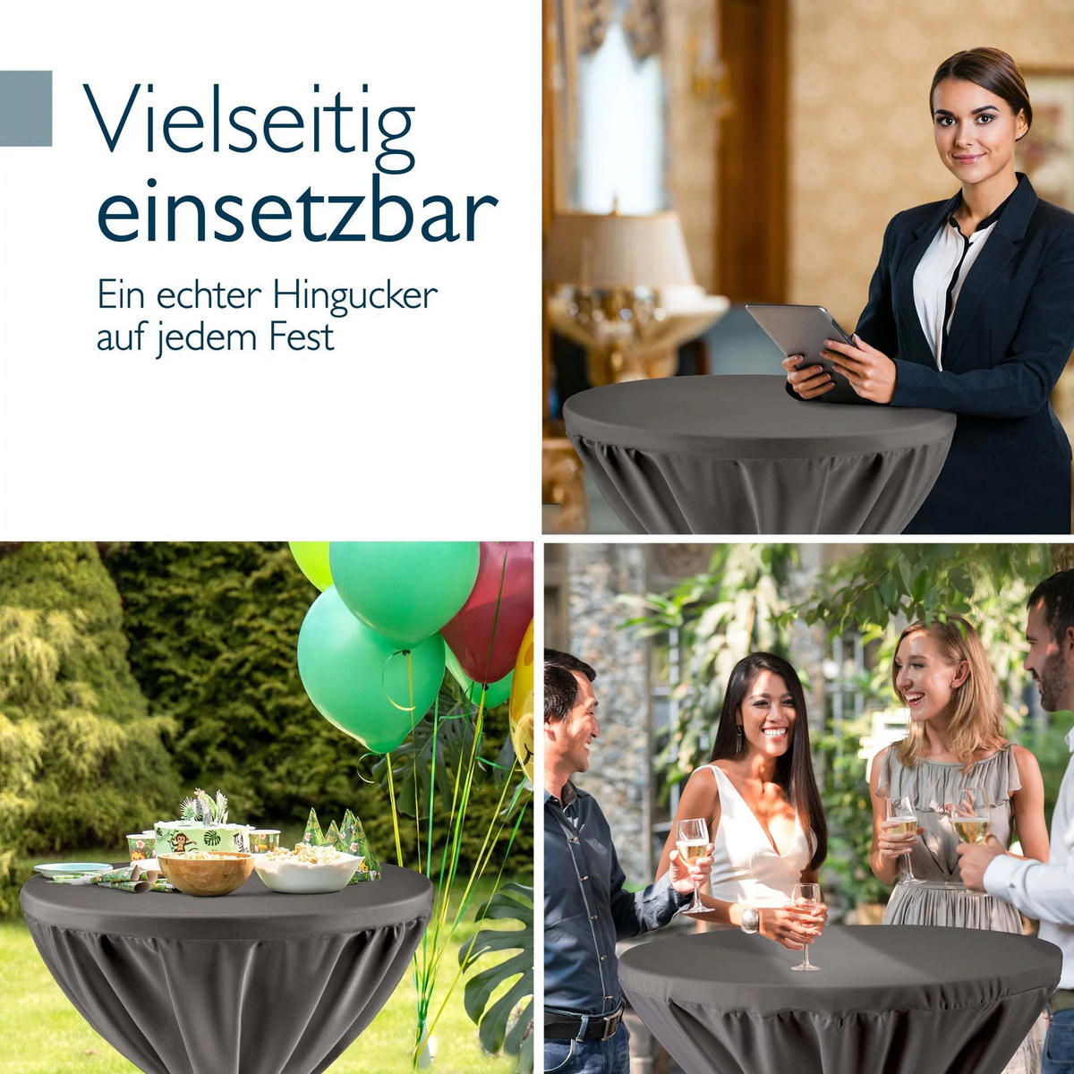 STEHTISCHHUSSE Premium Ø 70cm Anthrazit (2tlg) - Anthrazit, Kunststoff/Textil (70/145cm) - Beautissu 