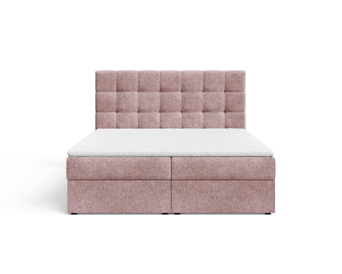 BOXBETT - Bett 05 OSLO - Aragon - 140x200 cm - mit Bettkasten und Komfort-Topper - Rosa, Holz (140/200cm) - ROYAL24_MARKT