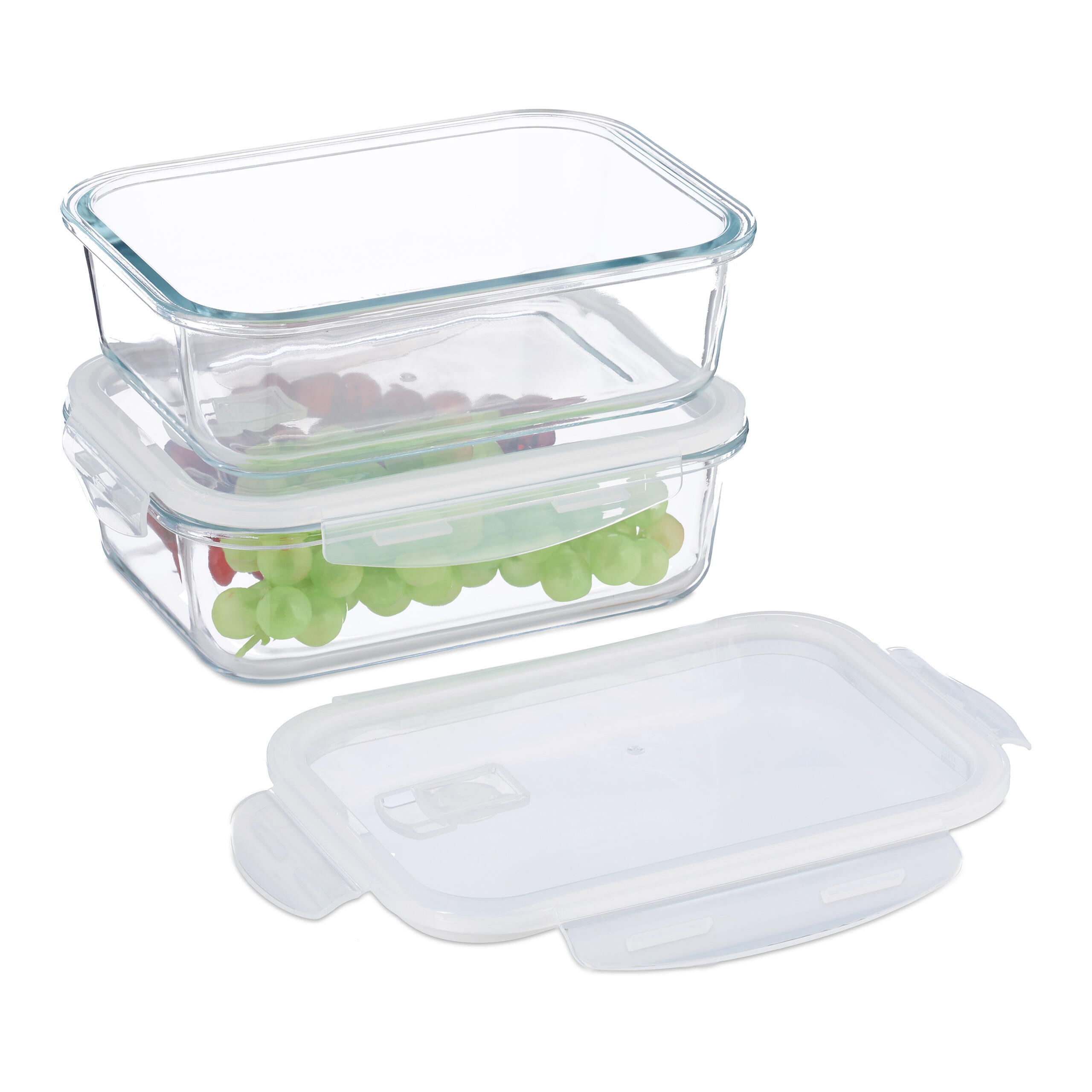 SÚPRAVA sklenených dóz - priehľadné, plast/sklo (23/8/17.5cm) - Relaxdays