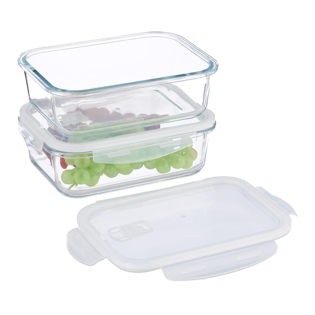 SÚPRAVA sklenených dóz - priehľadné, plast/sklo (23/8/17.5cm) - Relaxdays