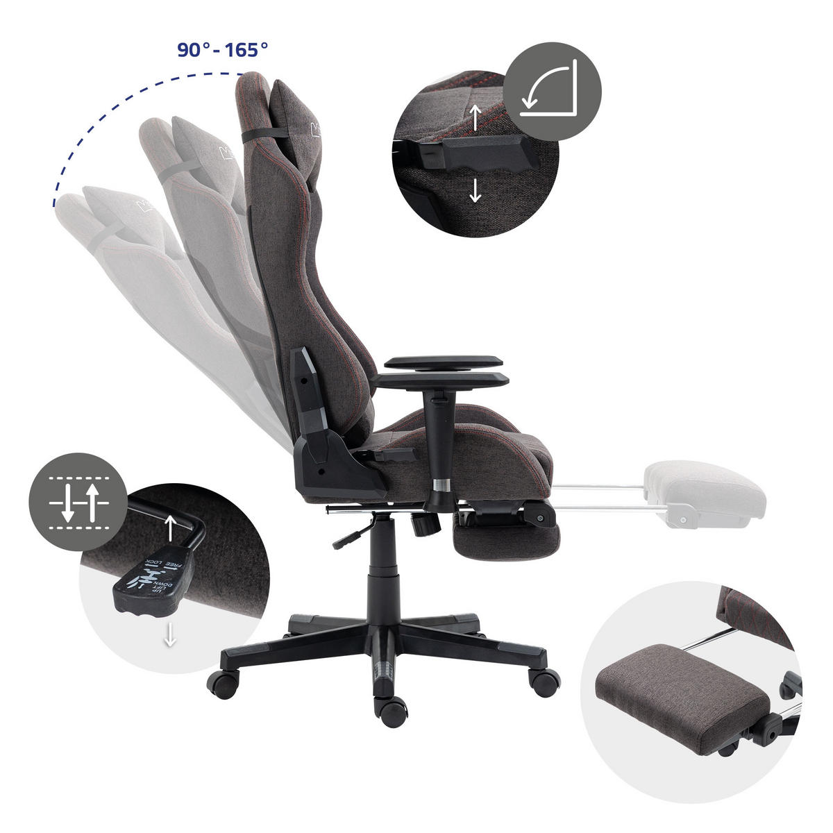 GAMING-STUHL grau/rot - Grau, Metall (70/131/72cm) - ML-DESIGN