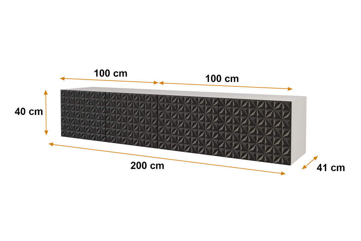 LOWBOARD VIRA-W 2x100x40x41 cm - Weiß / Schwarz - Schwarz, Holzwerkstoff (200/40/41cm) - ALTDECOR