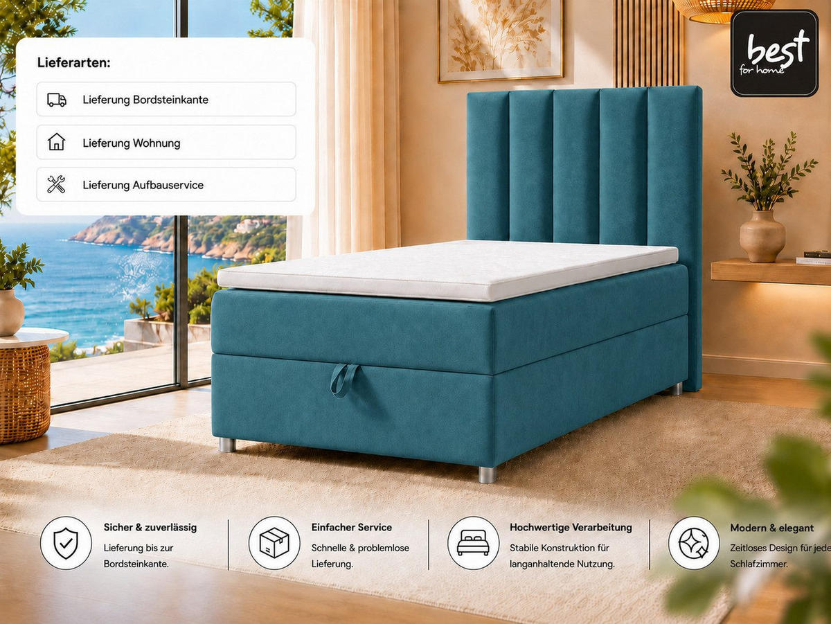 BOXBETT mit Bettkasten Trinity K10-SINGLE Bonellfederkern inkl. Topper - Hellblau, Holz/Holzwerkstoff (80/200cm) - Best For Home