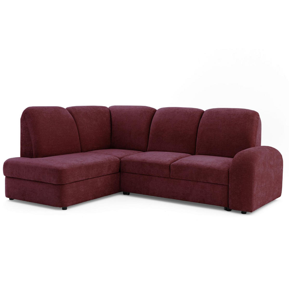 ECKSOFA VIBE L Links mit Schlaffunktion 129x205 Chenille Bordeaux - Bordeaux/Schwarz, Holz/Kunststoff (186/250cm) - Muffo