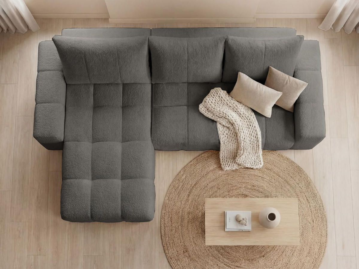 ECKSOFA Bresso Bouclé-Stoff Grau - Grau, Holz/Textil (255/168cm) - Graingold