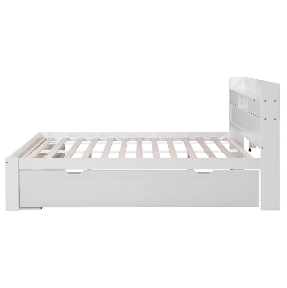 JUGENDBETT 140/190 cm in Weiß mit USB-Anschluss, Stauraum und Lattenrost - Weiß, Holz (140/190cm) - BEAOK