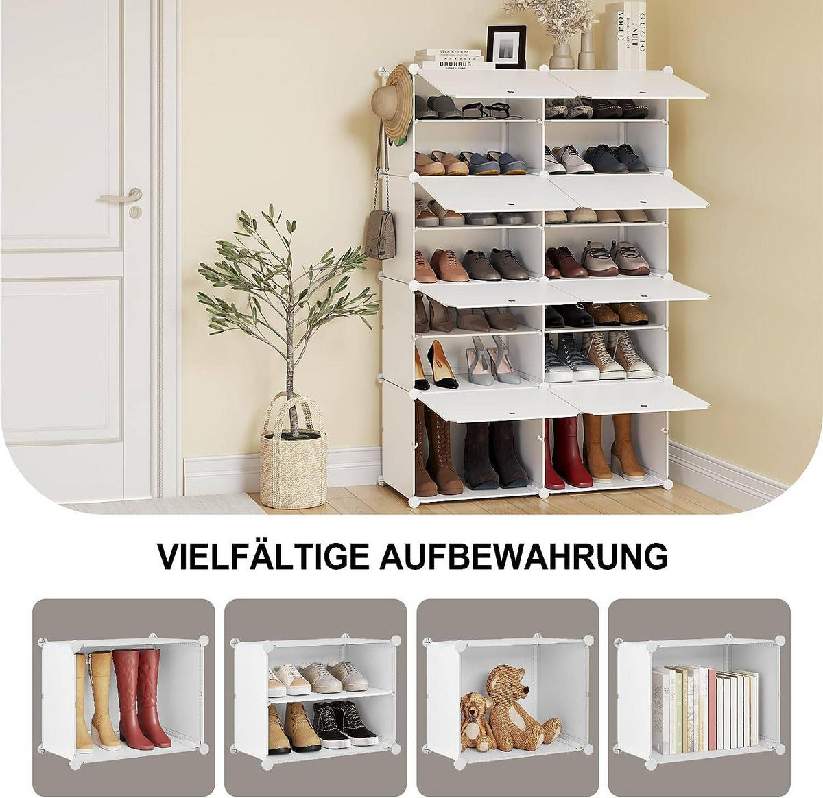 SCHUHREGAL mit 8 Fächern, Weiß - Weiß, Kunststoff/Metall (94/144/36.5cm) - Woltu