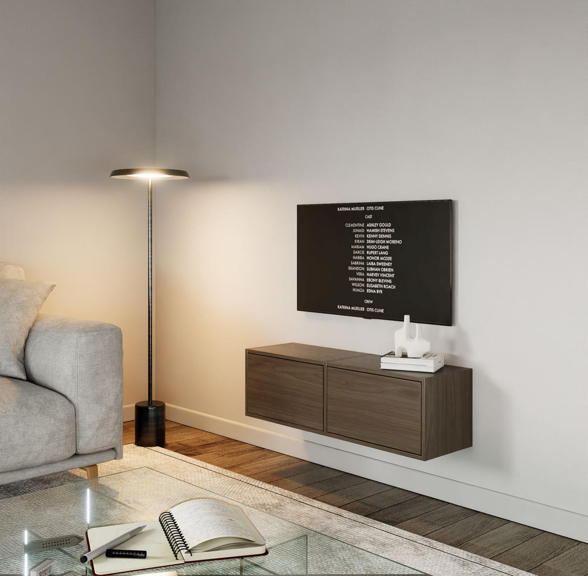 TV-LOWBOARD hängend, 2 Klappen, Walnuss, 100 cm - Dunkelbraun, Holzwerkstoff (100.6/30/30cm) - Selsey