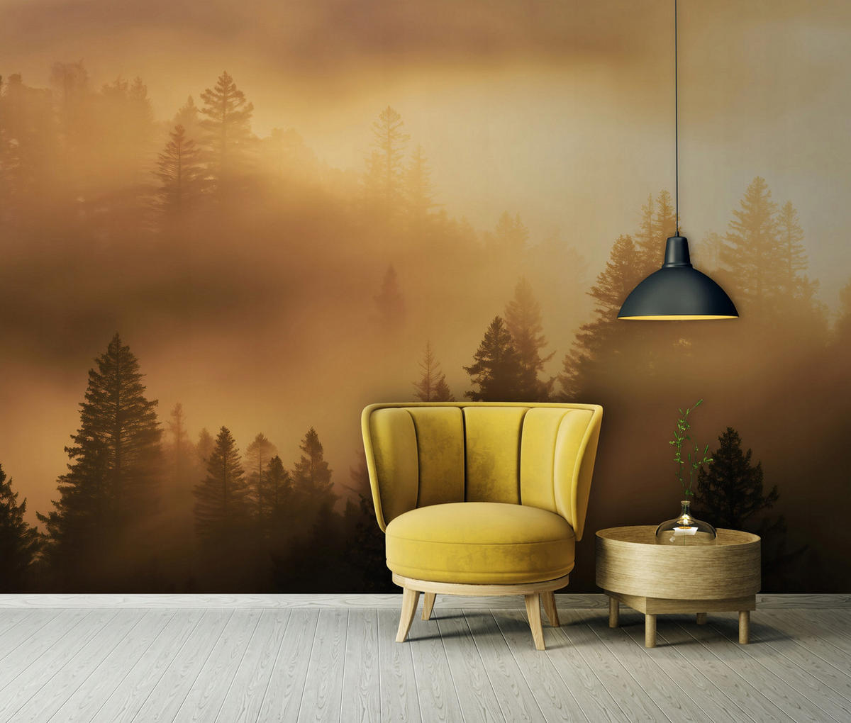 FOTOTAPETE Wald Nebel Beige 250x175 cm - Multicolor, Papier (250/175cm) - Wallarena