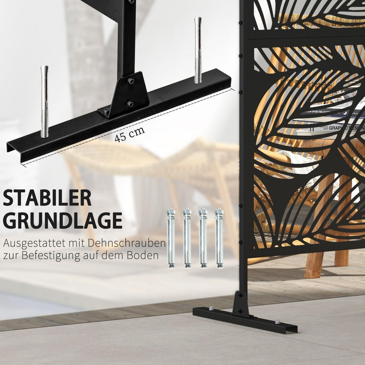 SICHTSCHUTZZAUN 122/45/198 cm schwarz aus Stahl mit Rankhilfe - Schwarz, Metall (45/198cm) - OKWISH