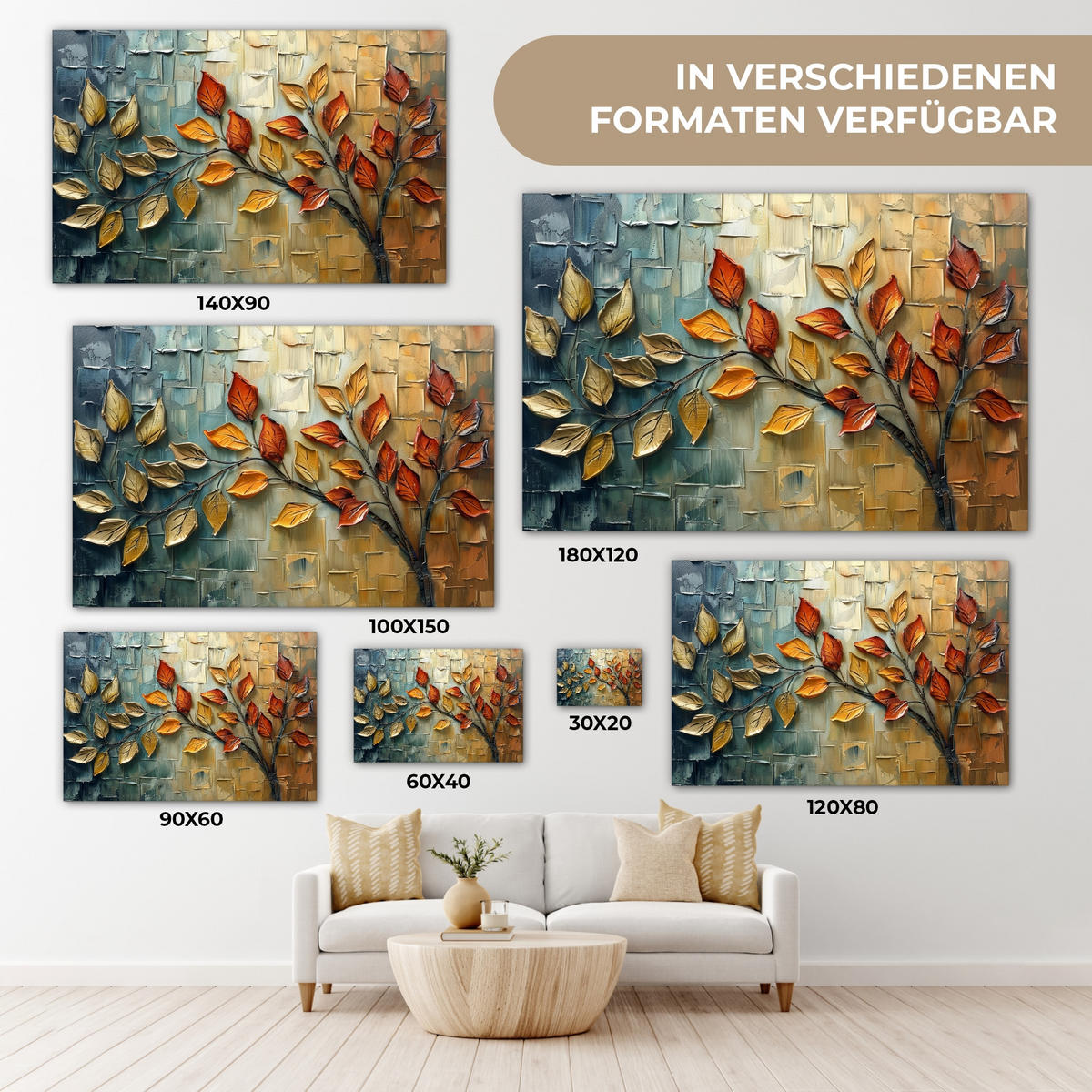LEINWANDBILD Baum - Abstrakt - Natur - Kunst XXL 150x100 cm - Goldfarben, Textil (150/100cm) - MuchoWow