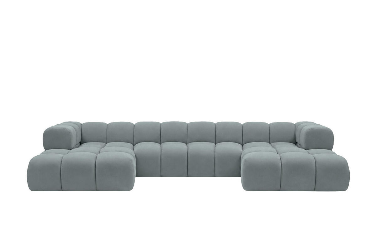 ROHOVÁ SEDAČKA ve tvaru U, velurová tkanina Bluvel, Modrošedá, Averro U XL - šedohnědá, dřevo (400/70/150cm) - Kaiser Möbel