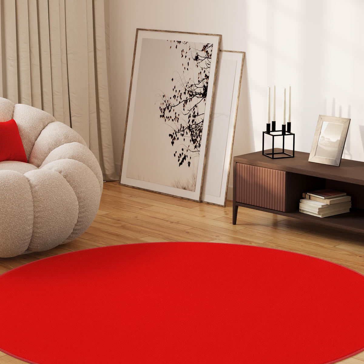 TEPPICH MONO Rund Outdoor Rot 100/100 cm - Rot, Textil (100/100cm) - Tapiso