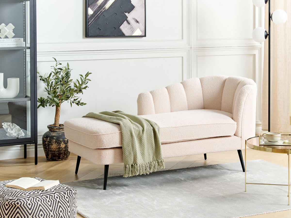 ČALOUNĚNÉ LEHÁTKO CHAISE LONGUE Bouclé světle béžové pravostranné Allier - černá/béžová, textil (150/75/76cm) - Beliani