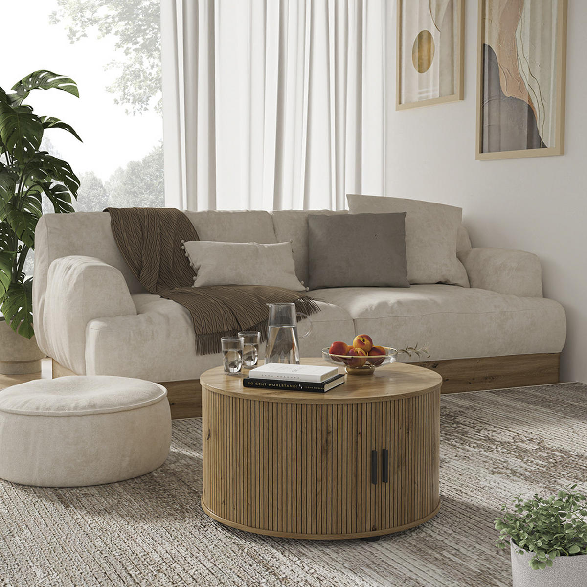 COUCHTISCH Selva Eiche 80 x 80 cm mit Schiebtür - Eichefarben, Holzwerkstoff (80/80/45cm) - Vicco