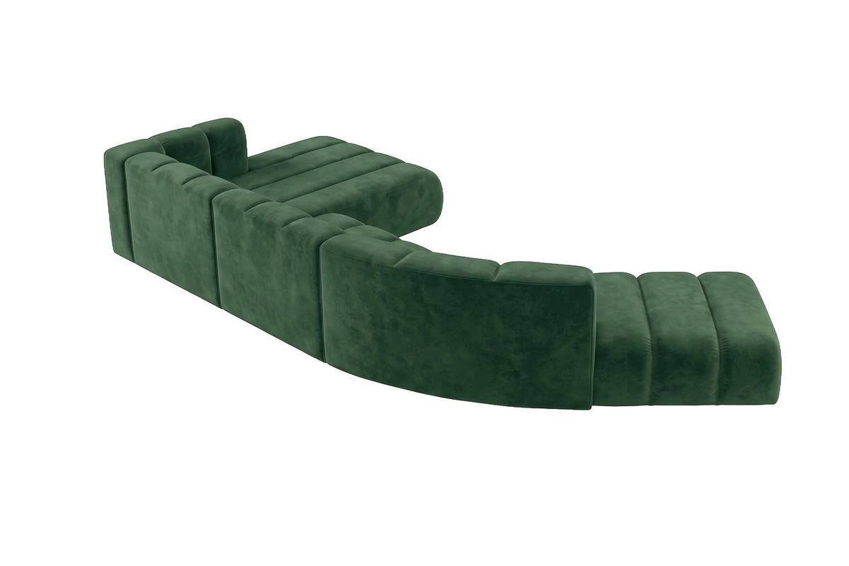 ECKSOFA Modulares In L-Form, Velvet-Stoff Riviera, Grün, Links, GRAND Round - Grün, Holz (445/179cm) - Kaiser Möbel