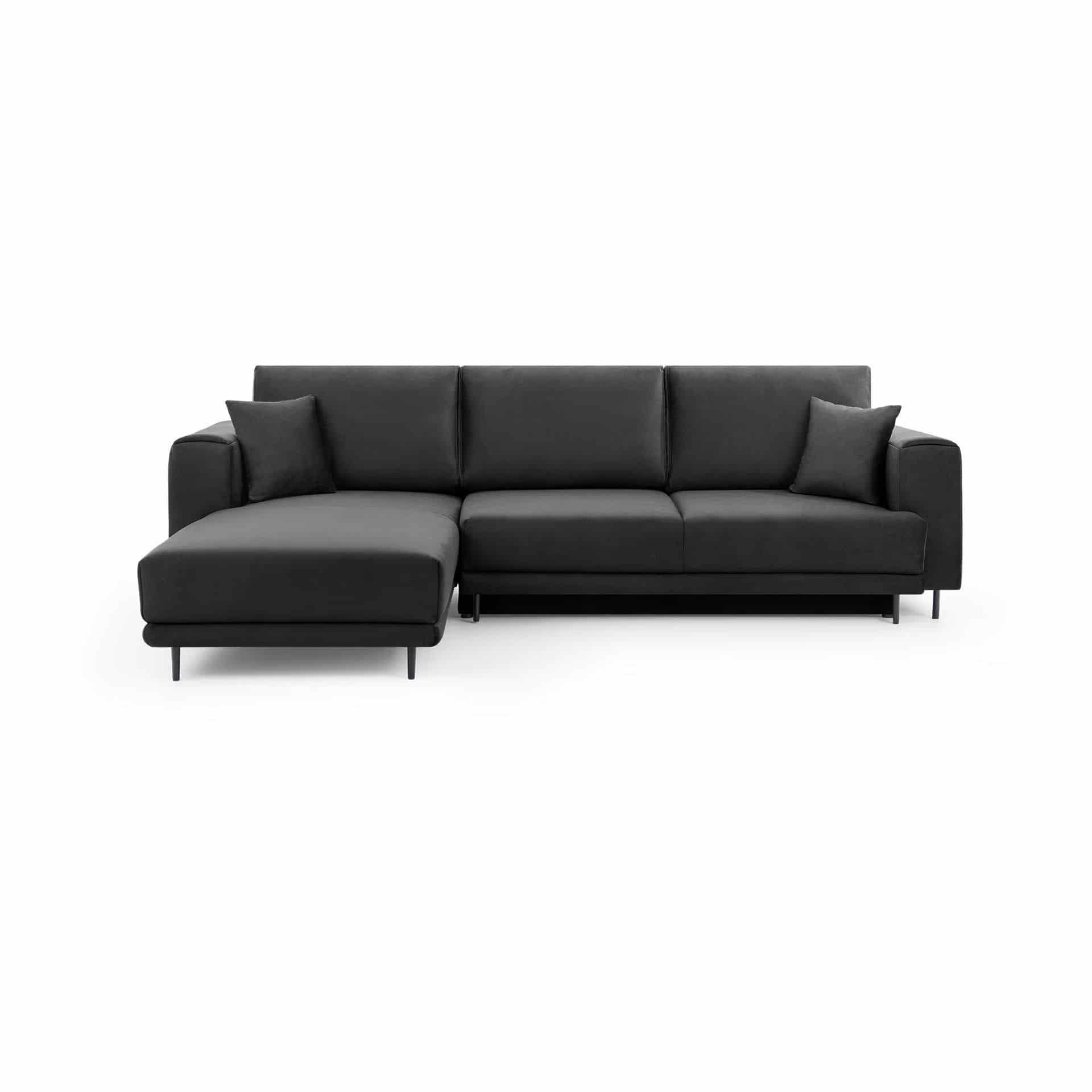 ECKSOFA mit Schlaffunktion und Bettkasten, Loco-Stoff - Dunkelgrau/Schwarz, Textil/Metall (289/190cm) - Eltap