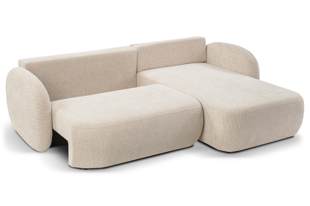 ECKSOFA AMICO R-S Beige Boucle-Stoff mit Schlaffunktion - Beige, Holz (248/174cm) - MASSENO