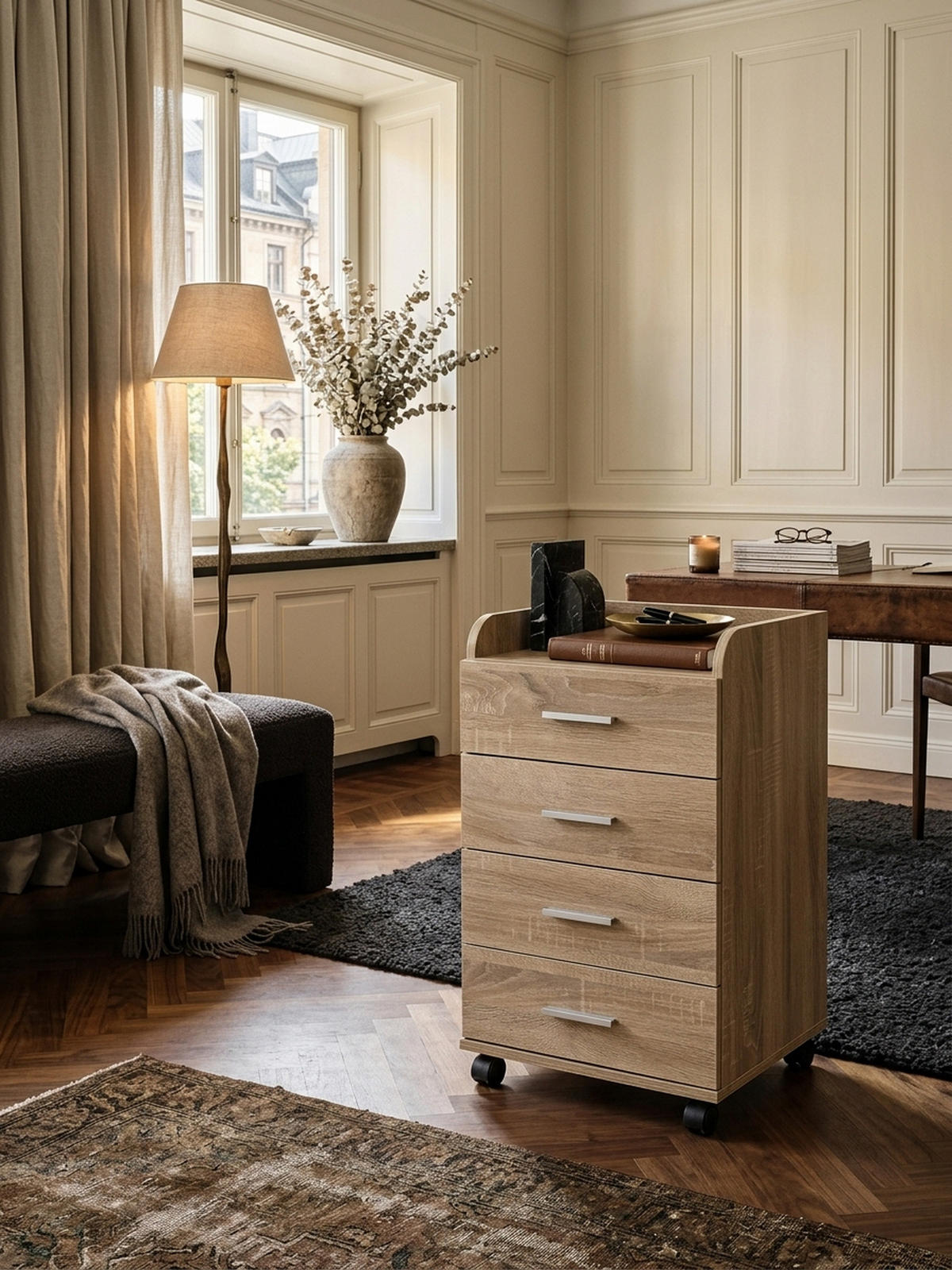 ROLLCONTAINER 4 Schubladen Ablage Melaminbeschichtet ISONZO, Beige 40x33x71 cm - Beige/Schwarz, Holz/Kunststoff (40/71/33cm) - KADIMA DESIGN