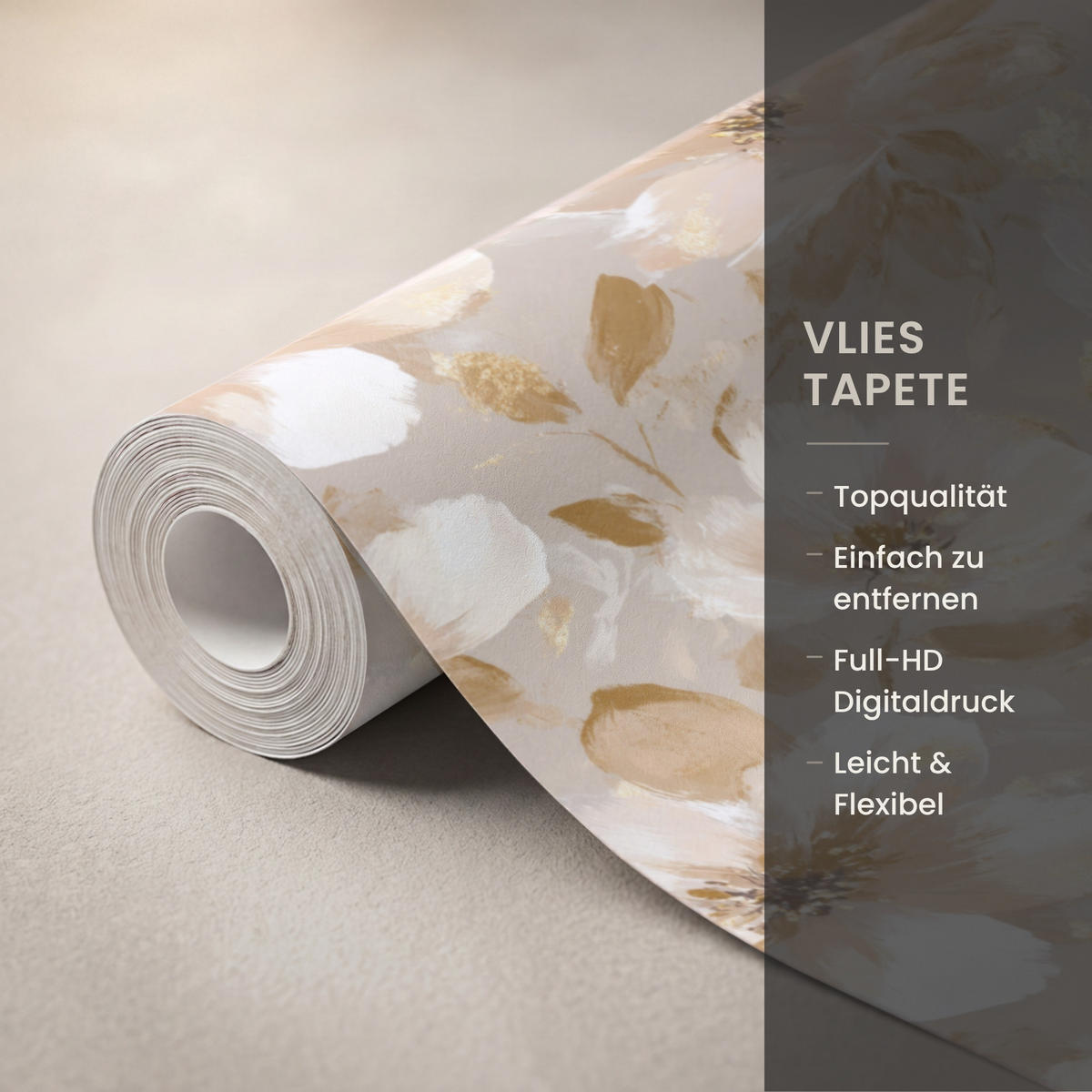 TAPETE - Blumen - künstlerisch - Gold - 180x280 cm - Beige, Papier (180/280cm) - OnlyWow