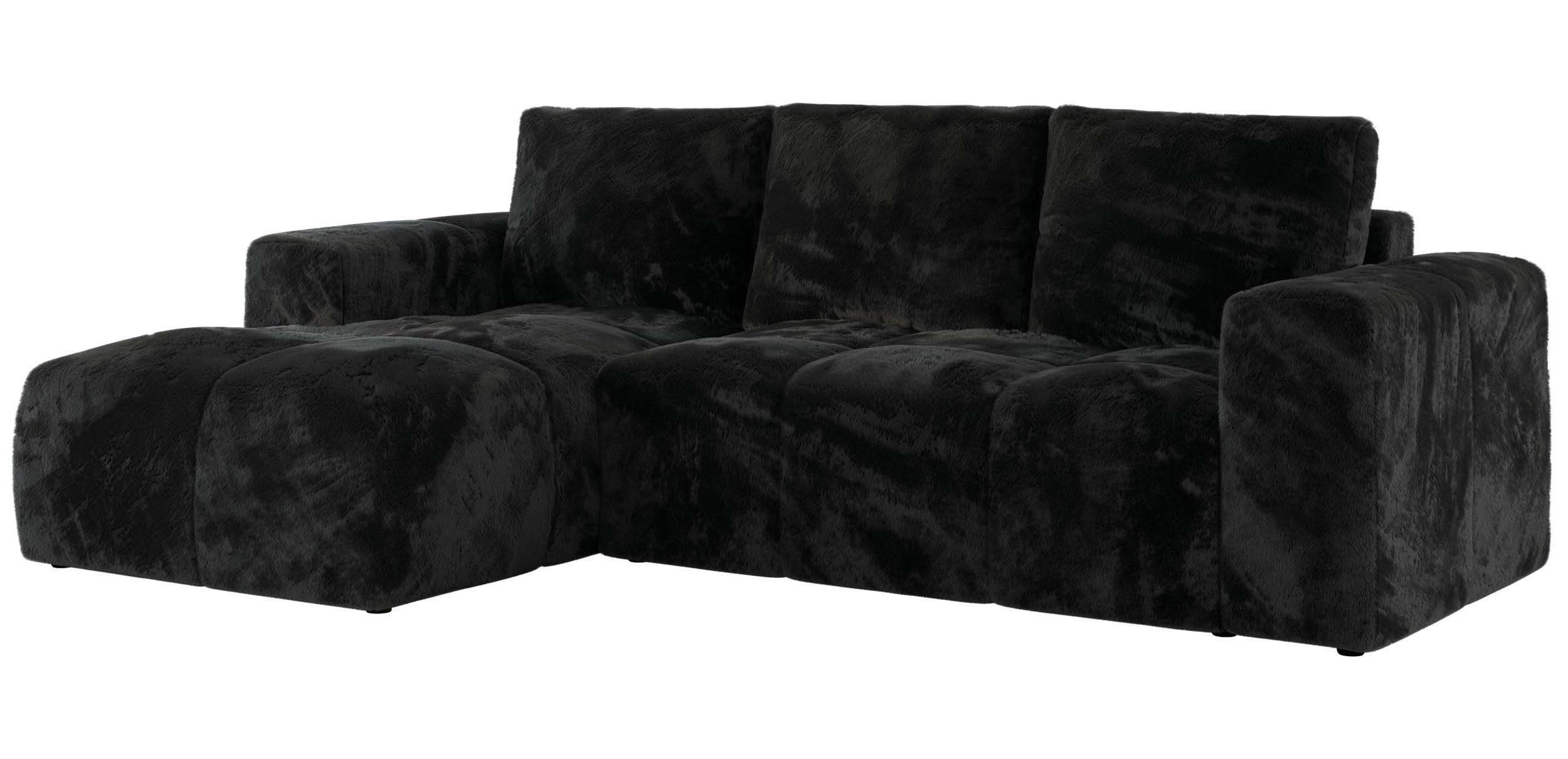 ECKSOFA MONIVA Schwarz Plüsch - Links - Schwarz, Textil (164/266cm) - MKS