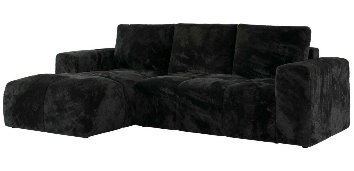 ECKSOFA MONIVA Schwarz Plüsch - Links - Schwarz, Textil (164/266cm) - MKS