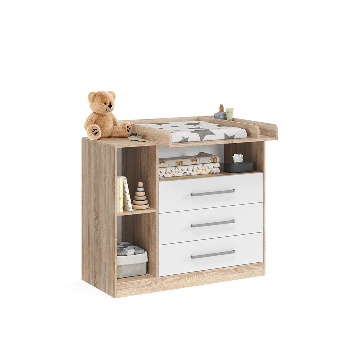 WICKELKOMMODE Olina, Sonoma/Weiß, 110 x 93 cm - Weiß/Sonoma Eiche, Holzwerkstoff (110/93/50cm) - Vicco
