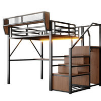 HOCHBETT 140/200 cm DE-32583 mit Schreibtisch, LED und Stauraum Schwarz - Schwarz, Metall (140/200cm) - ComfortXL