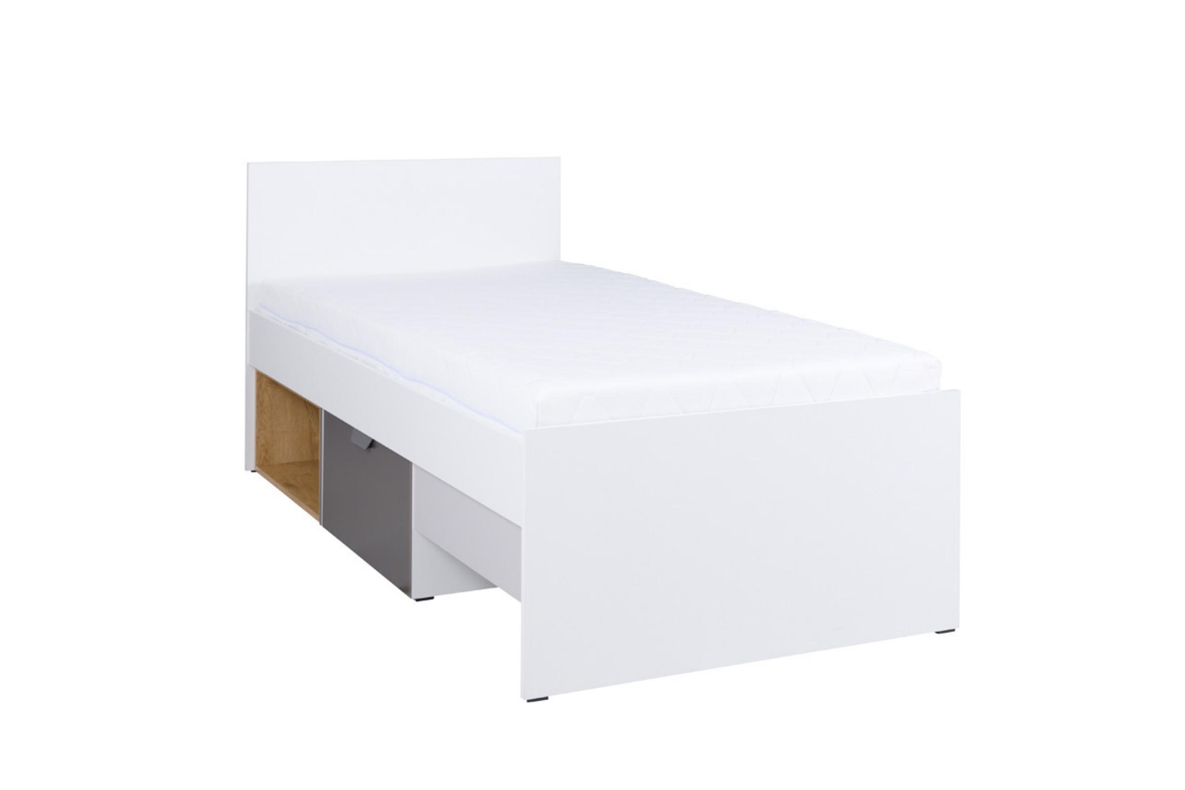 JUGENDBETT JUSTIN 15 90/200 cm in Weiß / Graphit / Grau / Eiche - Eichefarben/Graphitfarben, Holzwerkstoff (95/96/204cm) - Deine Möbel 24
