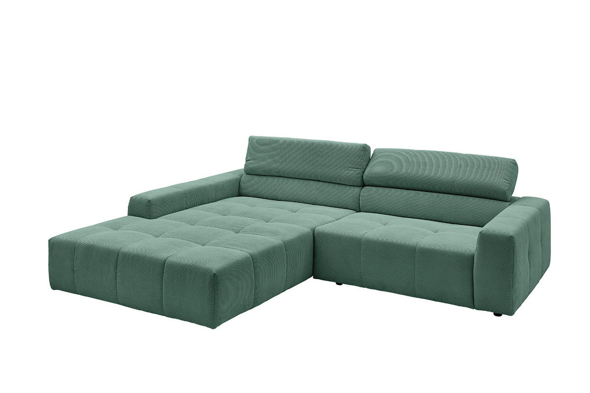 ECKSOFA MIT MOTORISCHEM SITZVORZUG RENO Smaragdgrün Cord - Smaragdgrün/Schwarz, Kunststoff/Textil (258/217cm) - KAWOLA