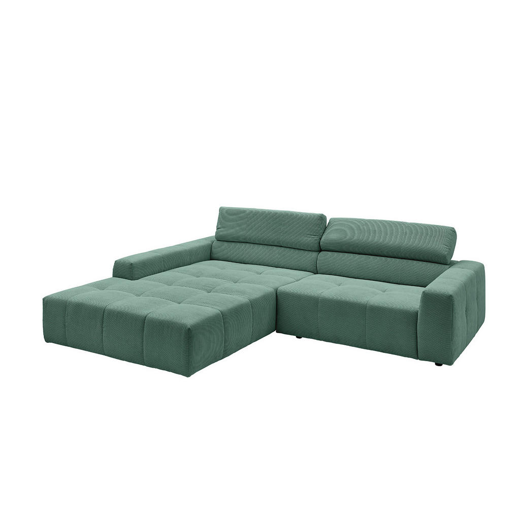 Thumbnail - Kawola Ecksofa, Smaragdgrün, Schwarz, Textil, Echtholz, 4-Sitzer, Füllung: Komfortschaum, Ottomane links, L-Form, 258x21...