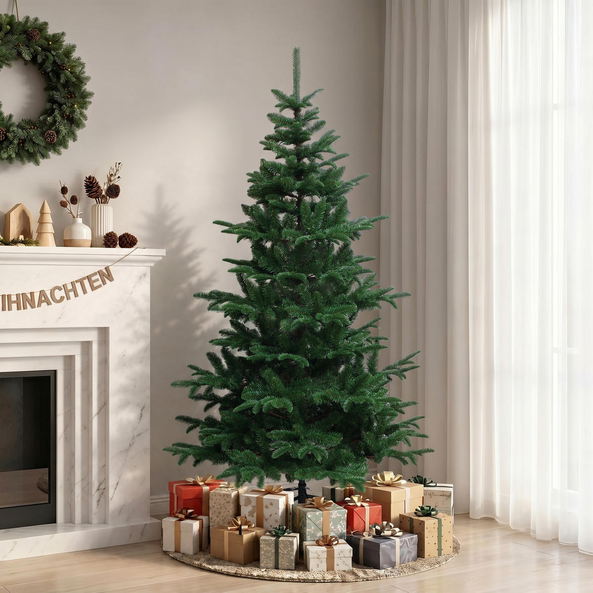 KÜNSTLICHER Weihnachtsbaum 178 cm, Naturgrün mit 776 PE-/PVC-Spitzen - Grün, Kunststoff (180cm) - Hometopia