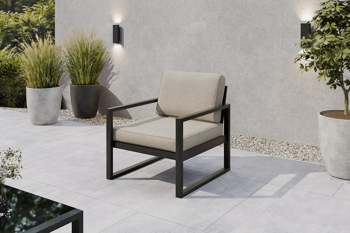 GARTENSET Madera für 6 Personen Balkonmöbel Aluminium Terassenmöbel Sitzbank, 4-tlg. Tisch schwarz, ecru - Ecru/Schwarz, Kunststoff/Metall - Margaret Hadas24