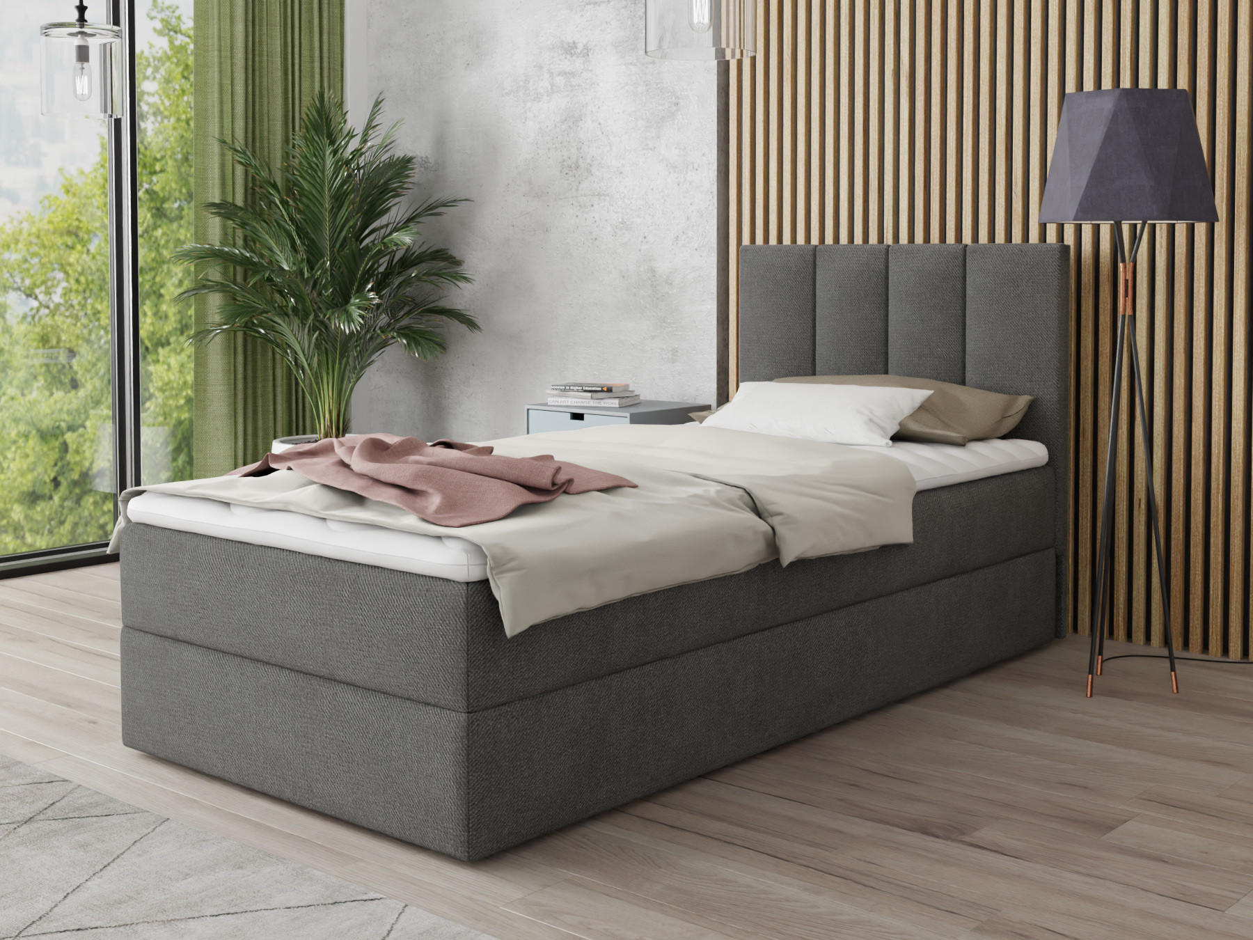 BOXBETT Star Mini - 100x200 - dunkelgrau (Kronos 22, Velvet) - Dunkelgrau/Schwarz, Holz/Holzwerkstoff (100/200cm) - Sofnet