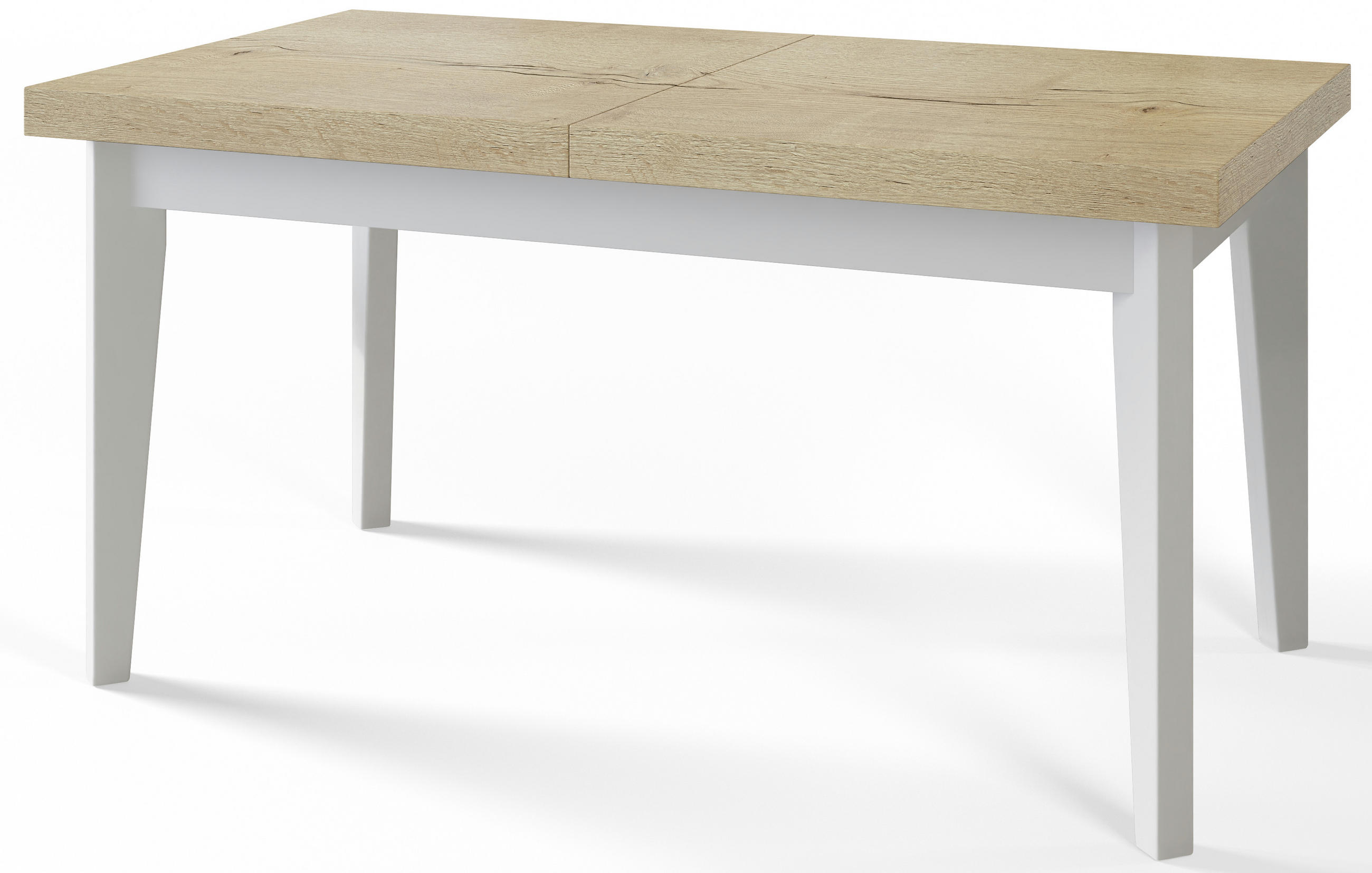 ESSZIMMERTISCH SKANDI, ausziehbarer Tisch: 140-180X80X78 cm, Farbe: HALIFAX, mit Holzbeinen in Farbe Weiß - Weiß/Naturfarben, Holzwerkstoff (140/80/78cm) - Alpi-Möbel