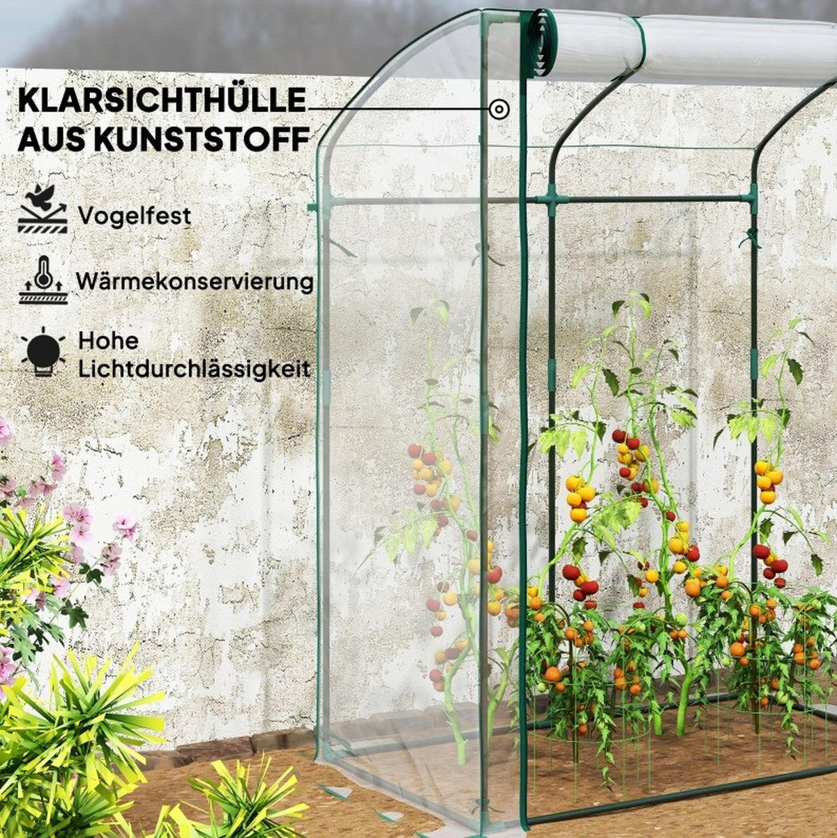 GEWÄCHSHAUS aus Kunststoff 128x70x170 cm Transparent mit Reißverschlusstür - Transparent, Kunststoff (70/170/128cm) - Modfu