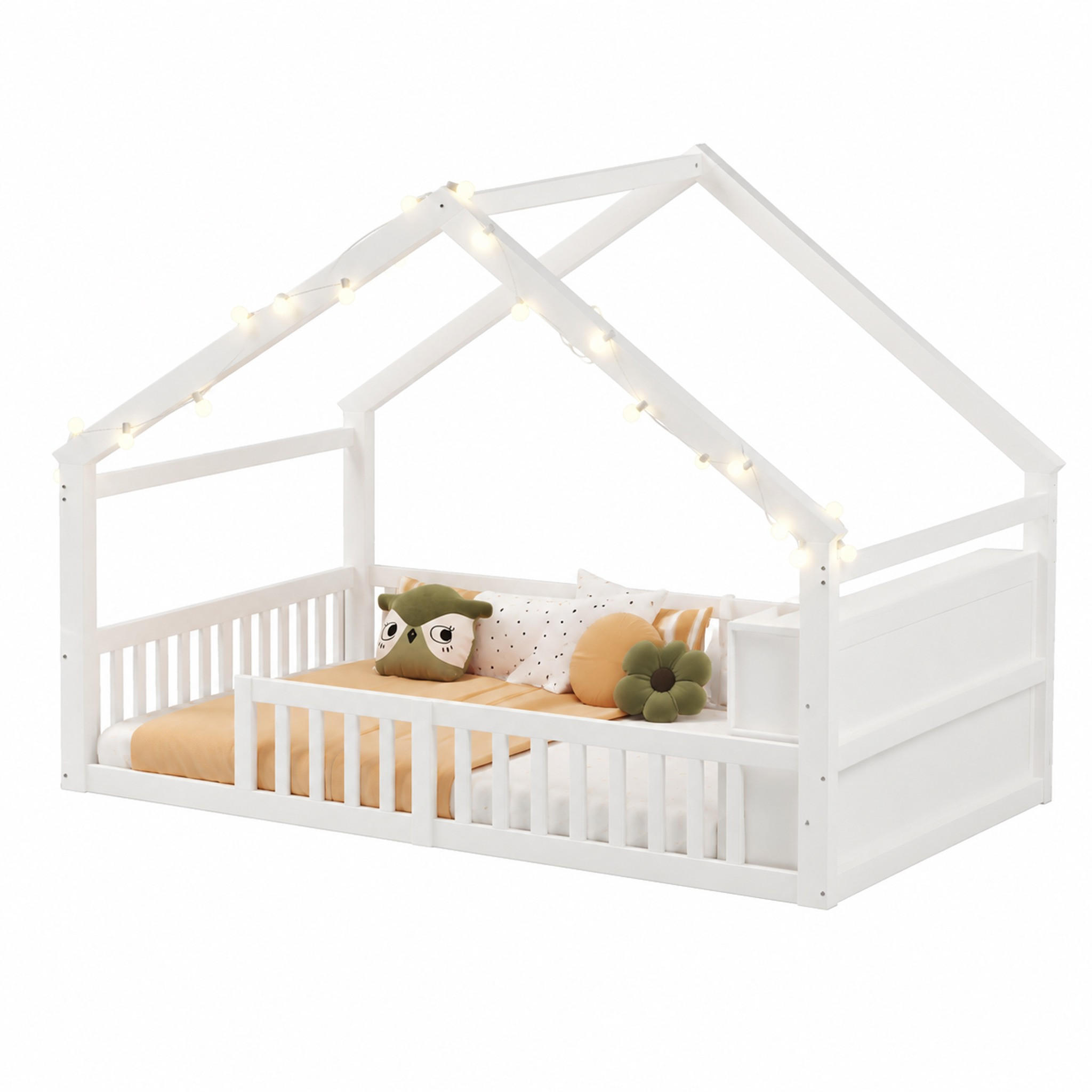 KINDERBETT in Hausform mit Regal 140x190 cm Weiß - Weiß, Holz (90/190cm) - Meubliv
