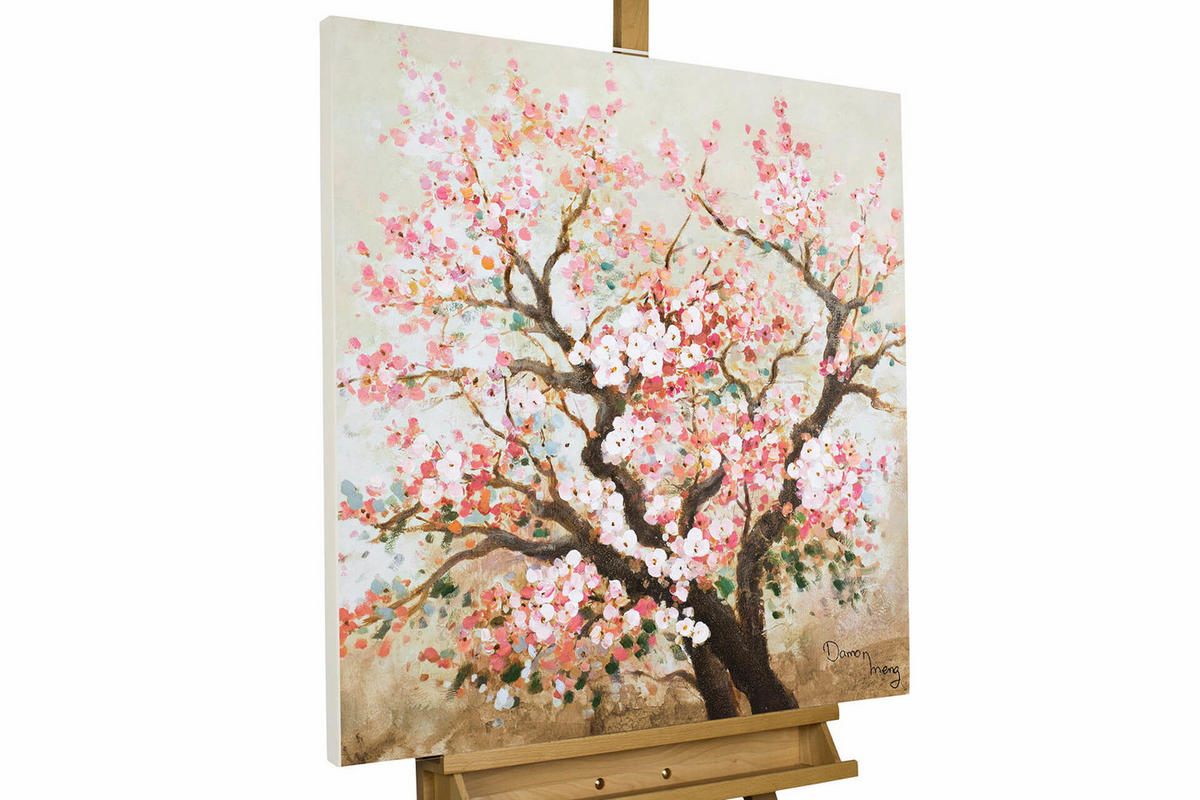 ACRYLBILD HANDGEMALT 80/80 cm - Pink/Braun, Holz/Textil (1.46/80cm) - KUNSTLOFT