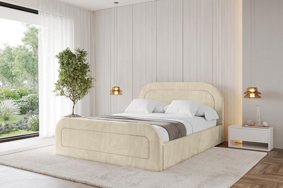 POLSTERBETT mit Bettkasten, Fußteil und Lattenrost, Boxbett ohne Matratze - LERAY-Z 180x200 Beige - Ecru, Holzwerkstoff/Textil (180/200cm) - ALTDECOR