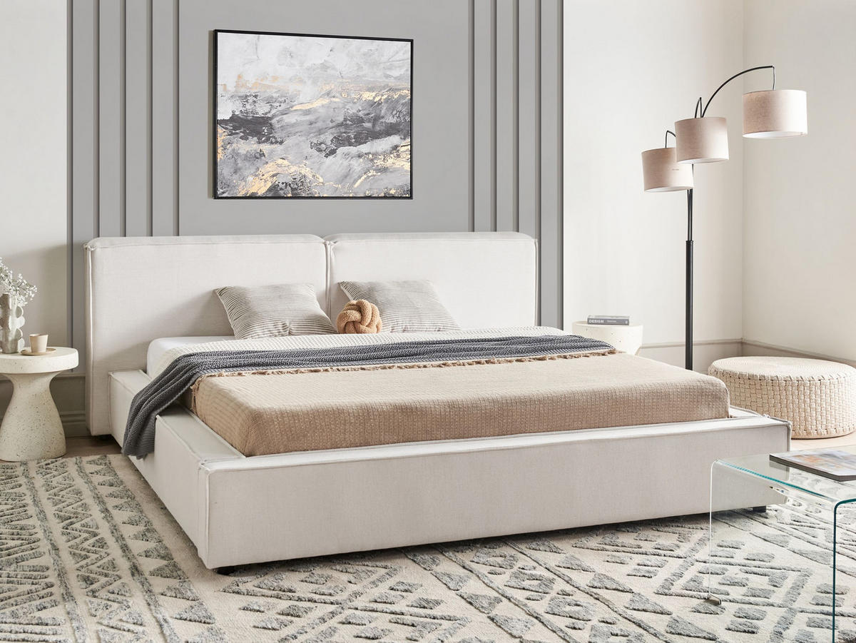 POLSTERBETT mit Lattenrost 180x200 cm Weiß Linards - Creme, Textil (180/200cm) - Beliani