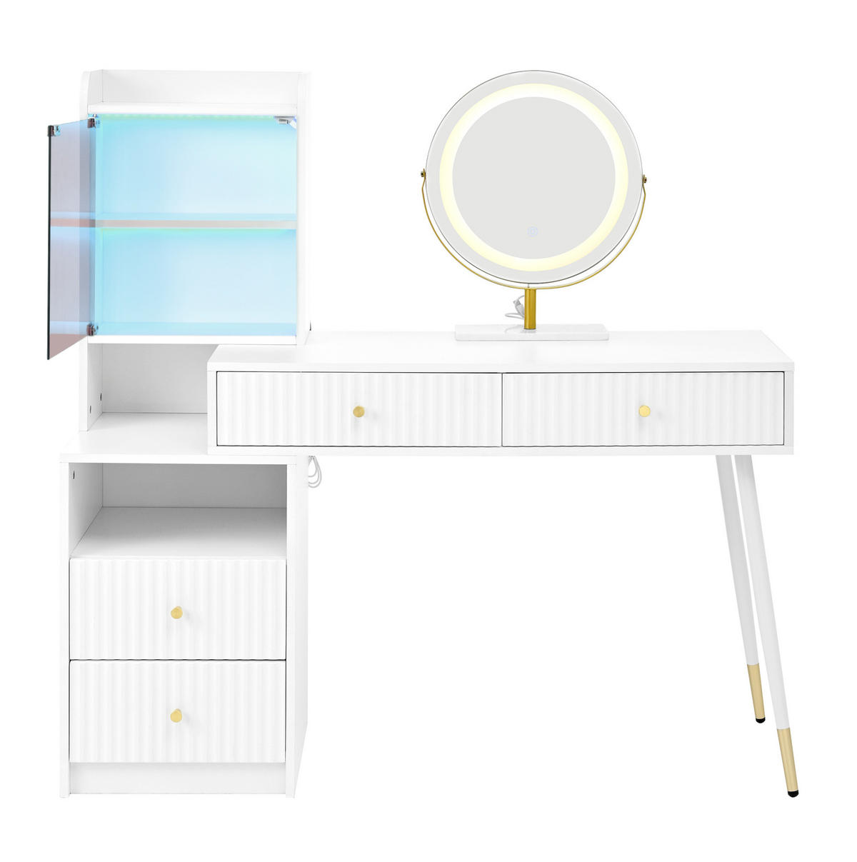 SCHMINKTISCH 100/40/125 cm in Weiß mit LED-Spiegel und viel Stauraum - Weiß, Holzwerkstoff (100/125/40cm) - Flora Grace